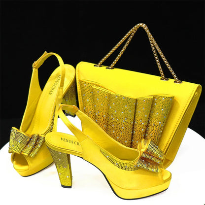 Shoes Matching Bag With Applique Mature African Ladies Super High Heels Sandals for Party Fashionable Italian Women