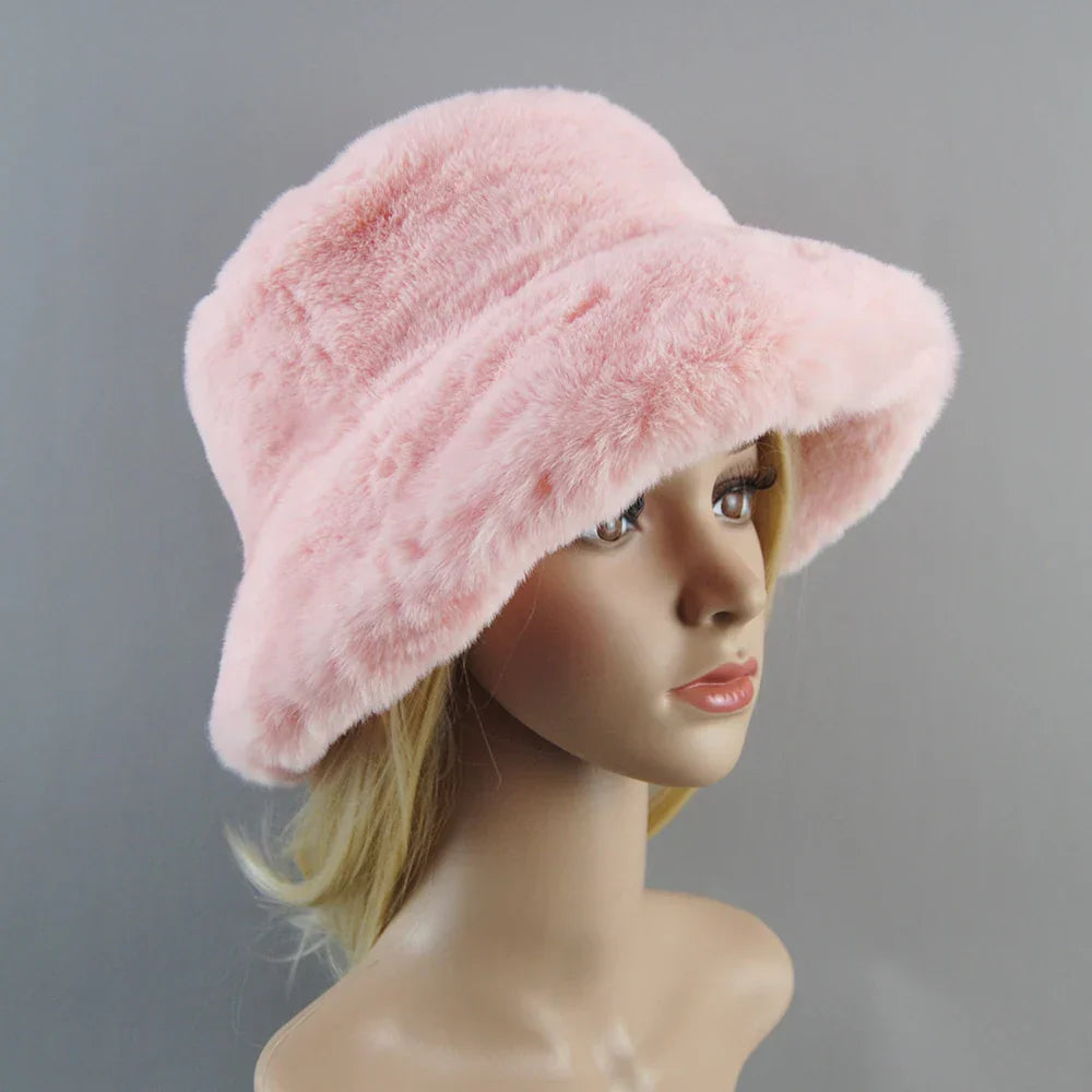 Hot Fashion Fake Rabbit Fur Hats Super Soft Women Winter Hat Cotton Lining Warm Russian Fashion Ski Beanies Plush Solid Color