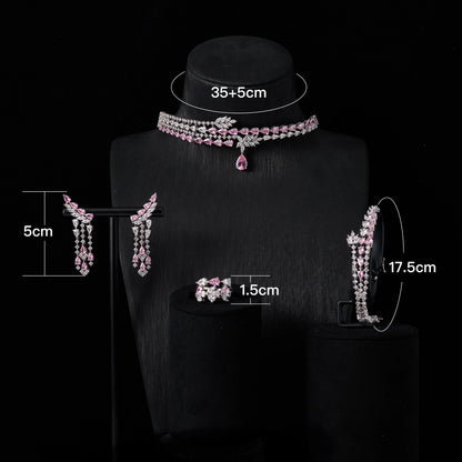 Luxury Choker Neck Necklaces Gift Set for Women Jewelry Sets Unique Color Cubic Zirconia Wedding Accessories