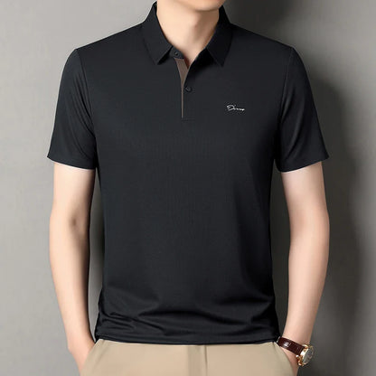 2025 High-end Brand Men's Short Sleeved Polo Shirt Summer Fashion D-letter Casual Business Ice Silk Cool T-shirt