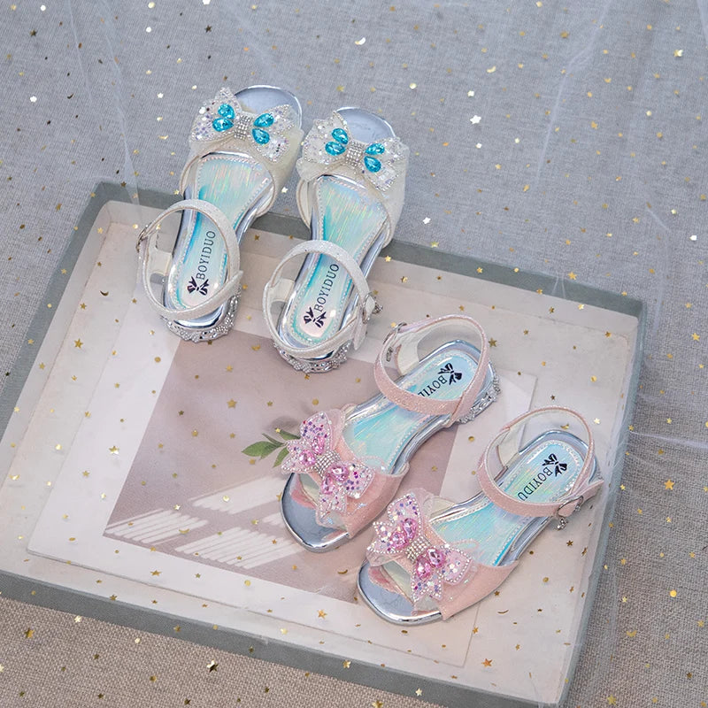 Kids'Casual Shoes Sandals PU Leather Crystal Fashion Summer Shoes For Girls Hook and Loop Anti-slip Pink White Shoes Size 26-36