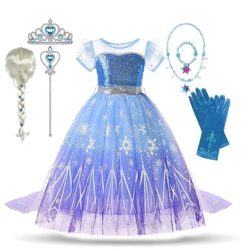 Vestidos de Elsa para Meninas Fantasia de Princesa Infantil Lantejoulas Fantasia Infantil Cosplay Rainha Roupas de Halloween Vestidos de Festa de Carnaval