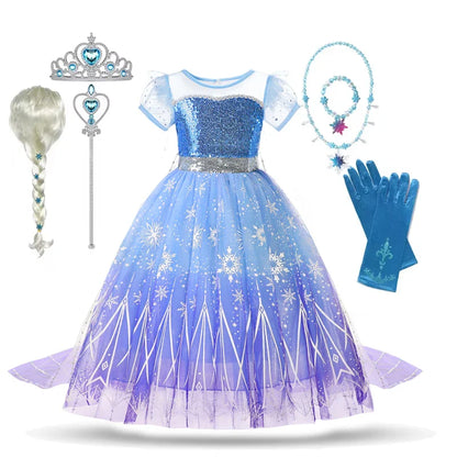 Vestidos de Elsa para Meninas Fantasia de Princesa Infantil Lantejoulas Fantasia Infantil Cosplay Rainha Roupas de Halloween Vestidos de Festa de Carnaval