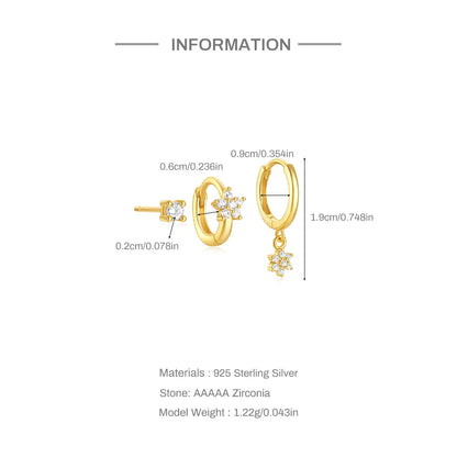 CANNER Set Double Layer Smooth Classic Hoop Earrings For Women 925 Sterling Silver Ins Flower Color Zircon Earrings Fine Jewelry