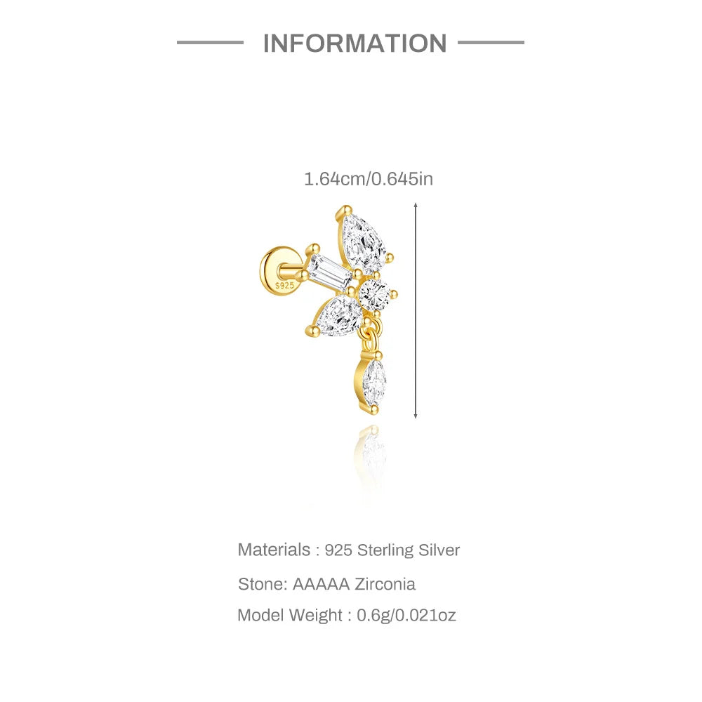 1PC 925 Sterling Silver Horse Eye Chain Tassel Zircon Drop Earrings For Women Ins Minimalism Geometric Earrings Gift