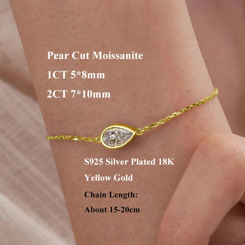 1/2CT Bezel Set Pear Oval Cut Moissanite Solitaire Link Bracelet Women S925 Silver Dainty Diamond Bridal Wrist Chain Gift