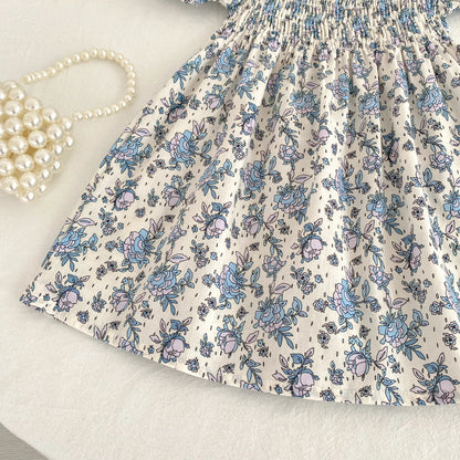 1-6Yrs Casual Summer Kids Girls Dress Floral Kids Clothes Ruffled Collar Purple Baby Girl Princess Dress New Flower Girl Dresses