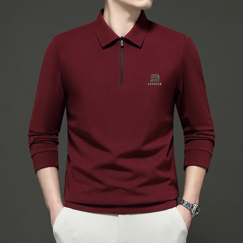 High Quality Polo Shirtspring and Autumn Long Sleeved Men's T-shirt Printed Pattern New Business Casual Solid Color Loos T-shirt