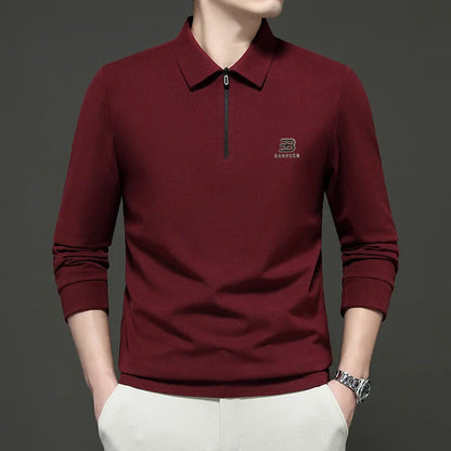 High Quality Polo Shirtspring and Autumn Long Sleeved Men's T-shirt Printed Pattern New Business Casual Solid Color Loos T-shirt