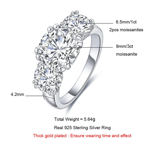 5cttw D Color Moissanite Luxury Three Stone Engagement Ring 925 Silver Rings 18K Gold Plated Customs Jewelry Wholesale