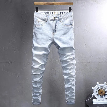 Spring and Autumn New Fashion Trend Solid Color Straight Stretch Denim Pants Men Slim Breathable High Quality Small Foot Pants