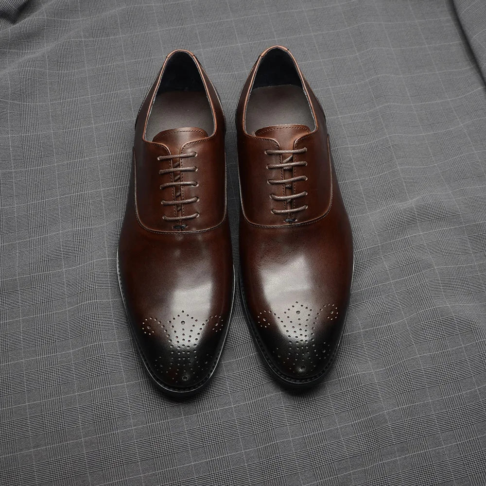 Italian Classy Men's Oxford Dress Shoes Genuine Cow Leather Lace-up Brogue Brown Black Business Office Wedding Formal Shoes Man