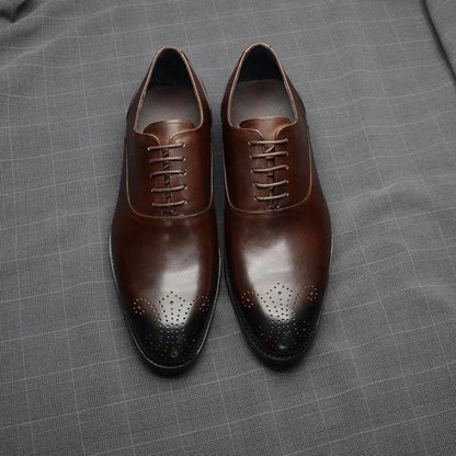 Italian Classy Men's Oxford Dress Shoes Genuine Cow Leather Lace-up Brogue Brown Black Business Office Wedding Formal Shoes Man