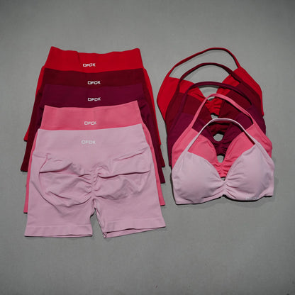 DFDK Women 2PCS Fitness Sports Set Lace Up Yoga Bra High Waist Short Leggings Seamless Cycling Running Workout Activewear