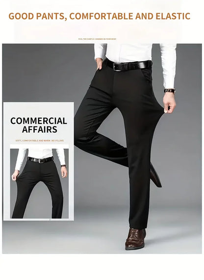 Men's High Elastic Anti-Wrinkle Straight Fit Business Pants | Non-Iron Formal Casual Trousers (1-Pack)