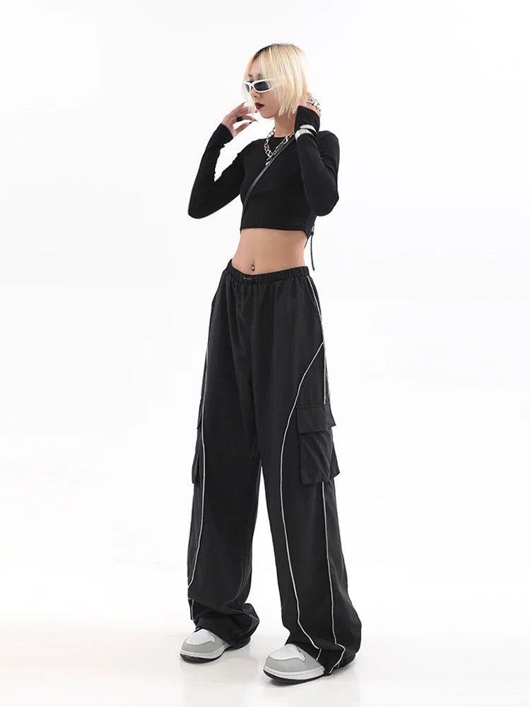 2023 Drawstring Baggy Y2K Cargo Pants Women Low Waist Mopping Sweatpant Trousers Vintage Street Pockets Wide Leg Joggers Pant