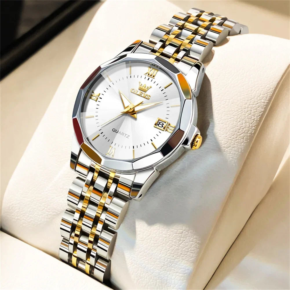 Elegant Fashion Women's Watches Luxury Brand Original Quartz Watch for Ladies Waterproof Stainless Steel Luminous Date