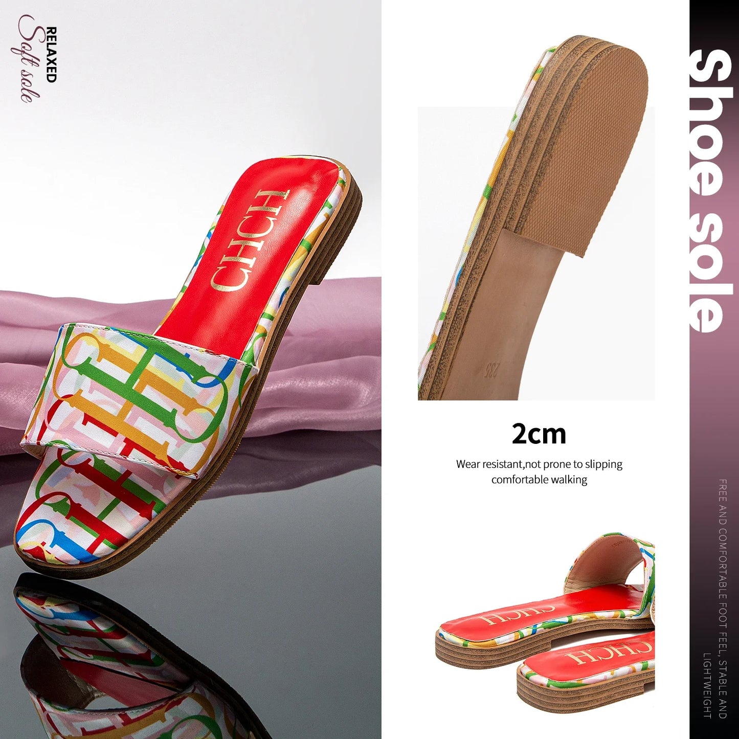 Fashionable Retro Design New Women's Shoes Summer Casual Color Blocking Design Non Slip Sandals Slippers Letter Slippers