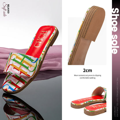 Fashionable Retro Design New Women's Shoes Summer Casual Color Blocking Design Non Slip Sandals Slippers Letter Slippers