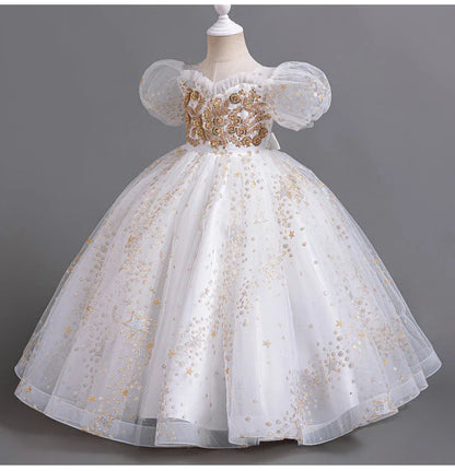 Girls' Flower Wedding Dress Long Sleeveless Summer Princess Rainbow Host Gift Performance Program