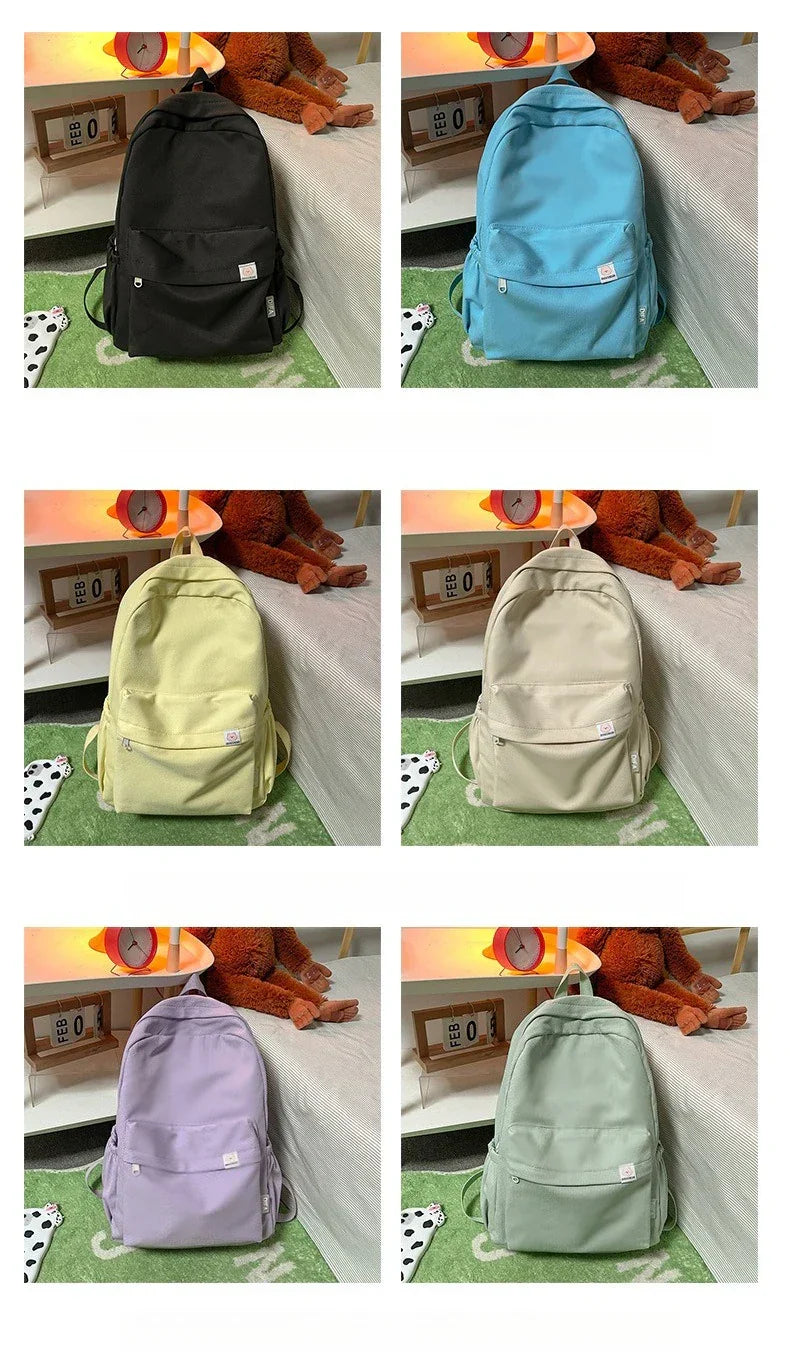 Sweet soft girl solid color large capacity student backpack new style for men and women college students simple trendy