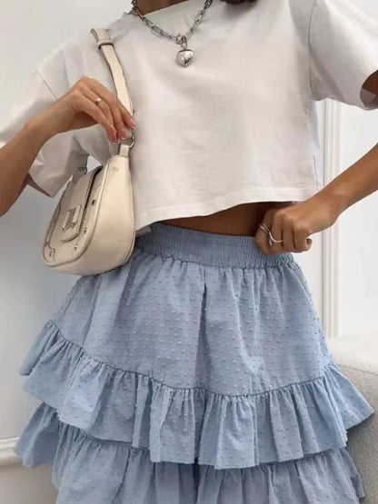 2025 Spring/Summer New European and American Women's Fashion Elegant Solid Color High-Waist Lace Design Sexy Cake Skirt Half Ski