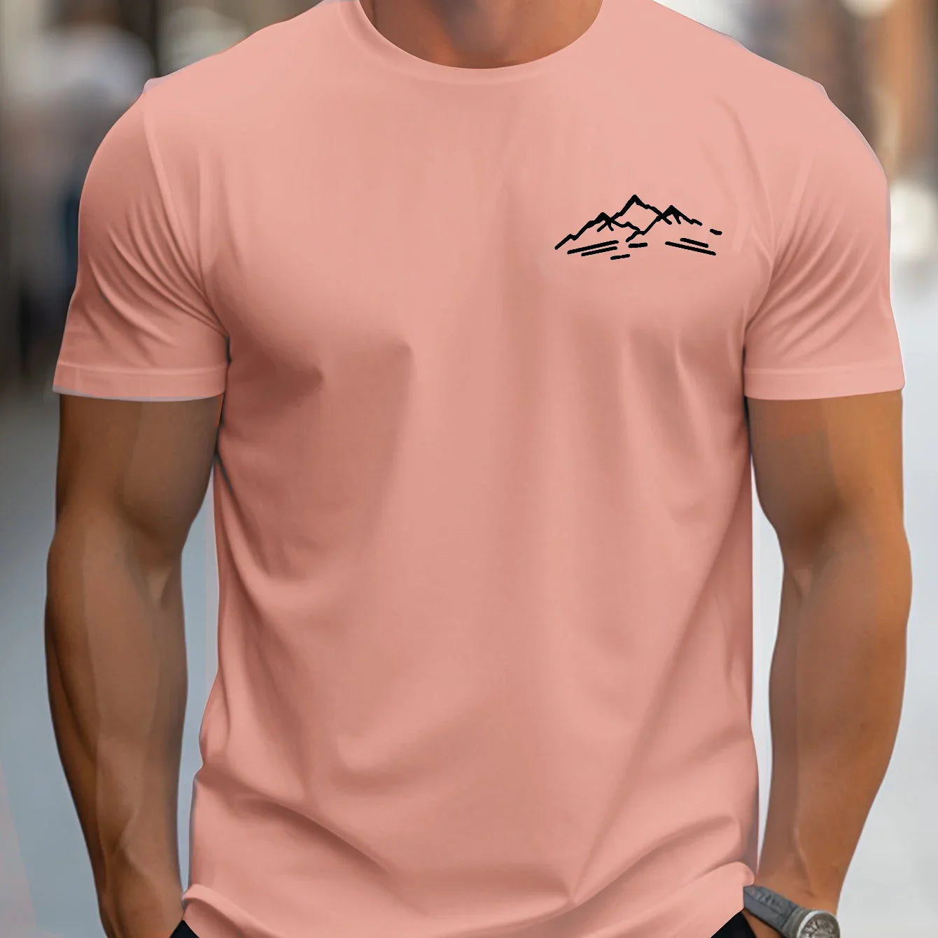 Men's summer 100 cotton fashionable casual sports loose plus size mountain pattern printed round neck short sleeved T-shirt