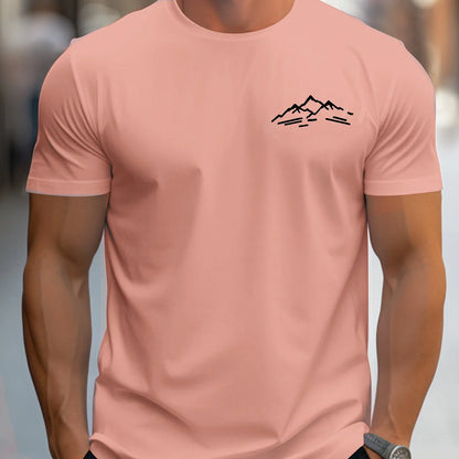 Men's summer 100 cotton fashionable casual sports loose plus size mountain pattern printed round neck short sleeved T-shirt