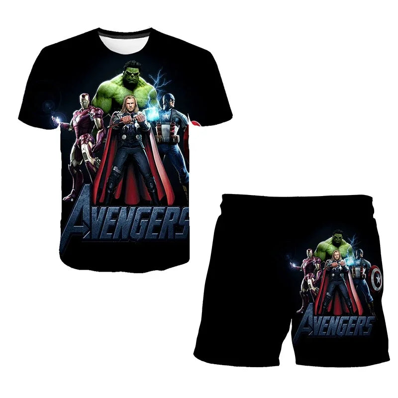 Kids Summer Tshirt Set Boys Spider-Man Trendy 2 Piece Hulk Iron Man Spiderman Outfit
