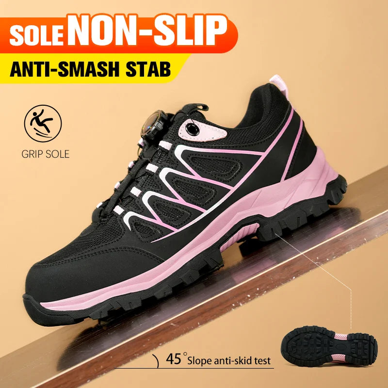 Rotating Button New Safety Shoes Women Anti-smash Anti-puncture Work Shoes Fashion Female Sport Shoes Security Protective Shoes