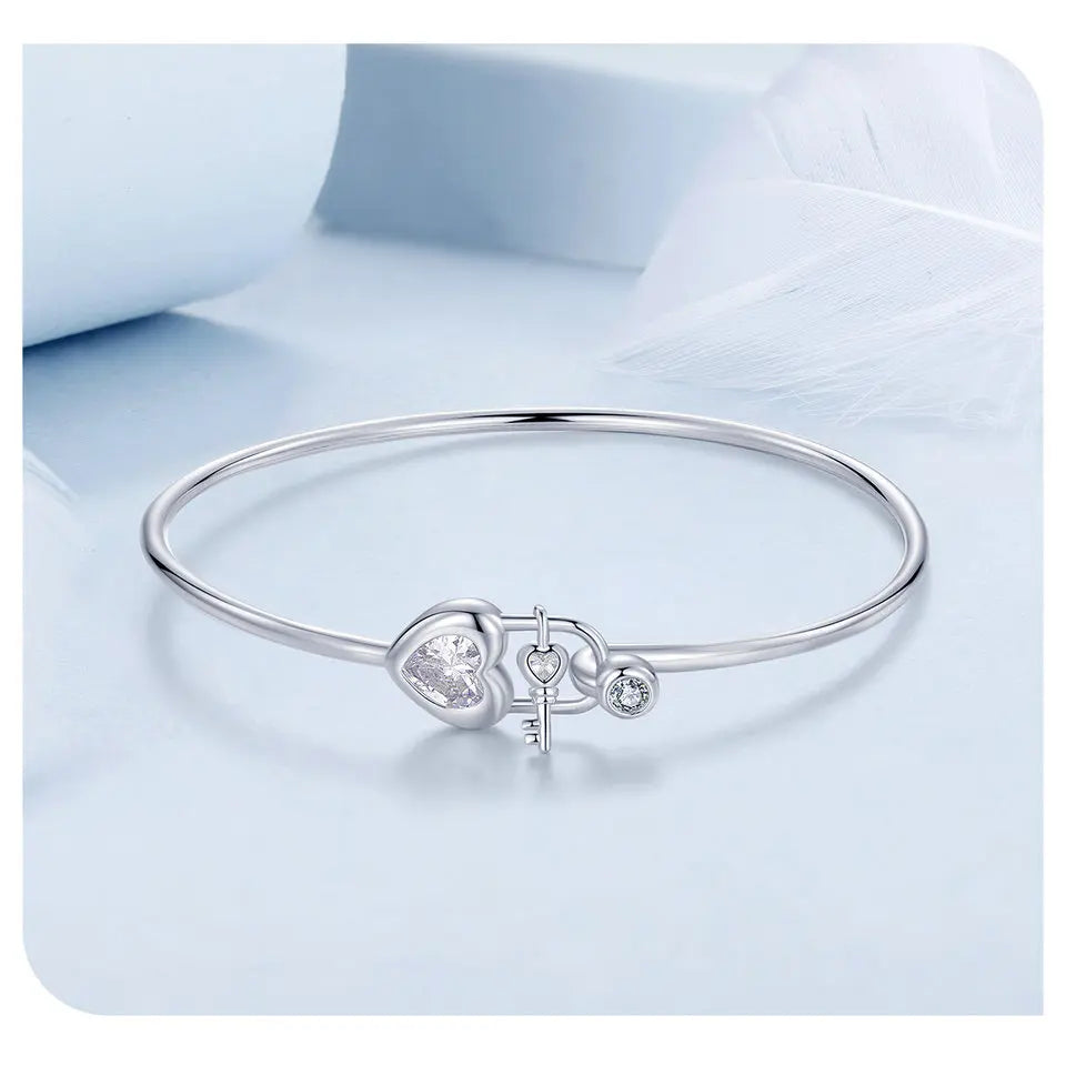 Dainty 925 Sterling Silver Lock Bar Bracelet for Women Delicate Thin Cuff Bangle Bracelet White Gold Plated Jewelry