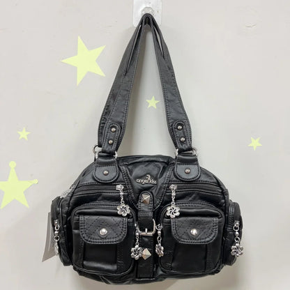 Women Small Handbags Satchel Top-handle Handbag PU Shoulder Bag 8”x11” Dumpling Pack Multi-pockets Shoulder Bag