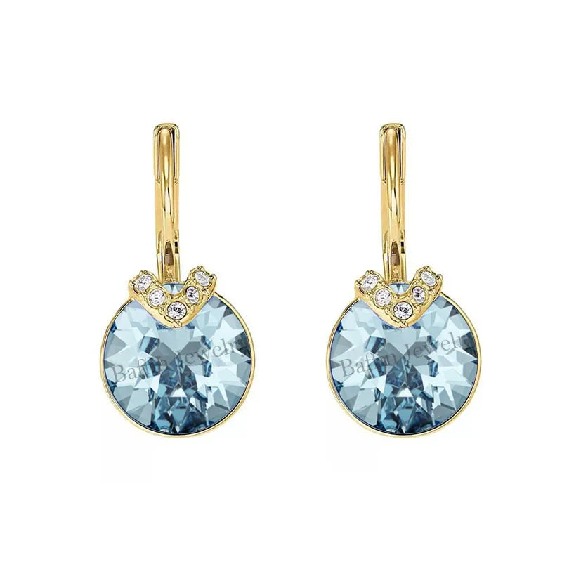 Bella V Drop Earring for Women Christmas Birthday Genuine Crystals from Austria Round Cut Dangle Silver Color Pierced Jewelry