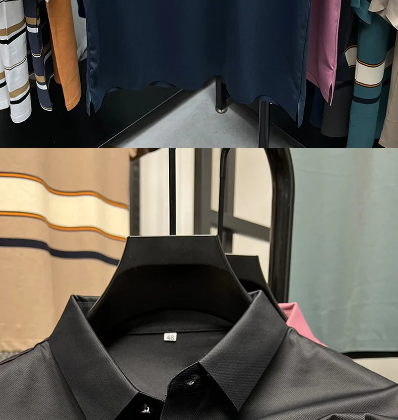 High quality silk breathable short sleeve POLO shirt men's lapel top 2024 summer new light luxury brand printed casual T-shirt