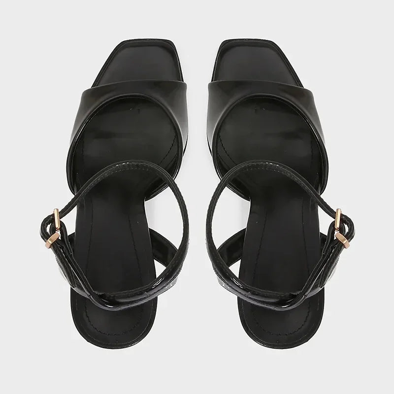 Black Sexy Heels Women Summer Elegant Party Dress Sandals Fashion Square Toe Naked Strap Designer Thin Heels Pumps Zapatos Mujer