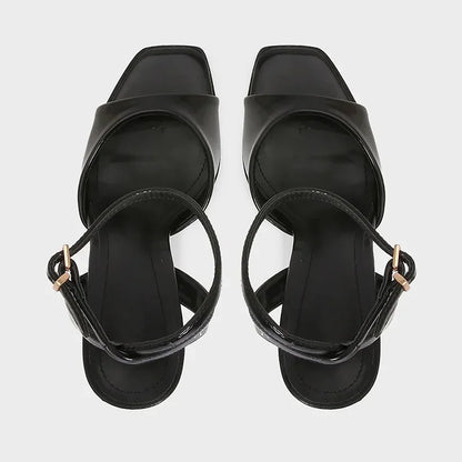 Black Sexy Heels Women Summer Elegant Party Dress Sandals Fashion Square Toe Naked Strap Designer Thin Heels Pumps Zapatos Mujer