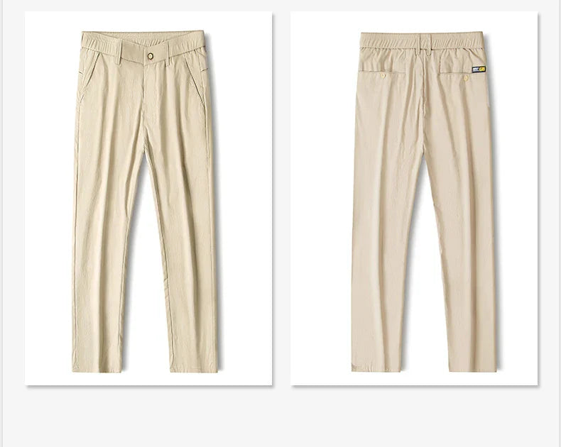 Business Thin Men's Breathable Pants Slim Straight High Elastic Slim Casual Pants Male Brand Clothing Khaki Gray Green Black