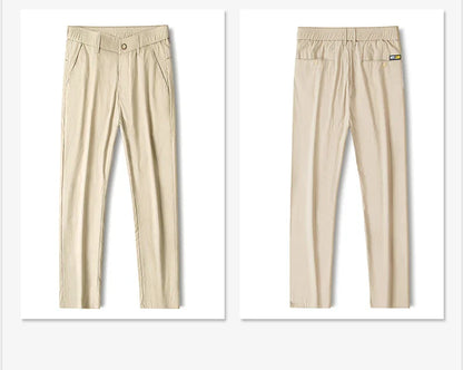 Business Thin Men's Breathable Pants Slim Straight High Elastic Slim Casual Pants Male Brand Clothing Khaki Gray Green Black