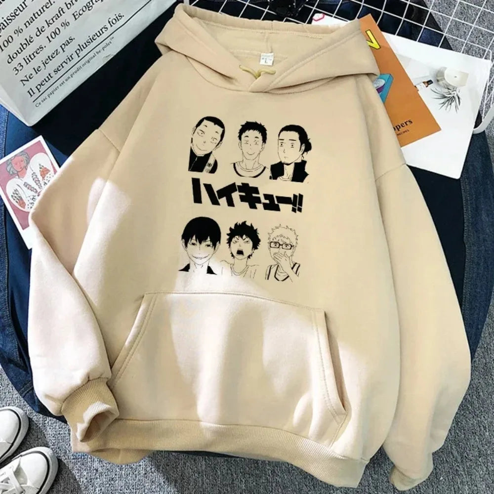 90s Japanese Anime Haikyuu Hoodies Women Funny Karasuno Fly High Graphic Streetwear  Fashion Male Sweatshirts Unisex Harajuku