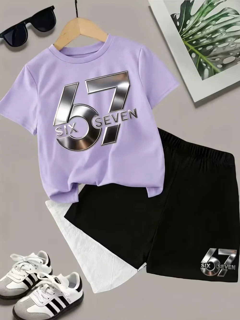 2026 New Cool 67 Funny Printed Kids T-Shirt Shorts Sports Set Fashion Children's Clothes Casual Boy Girl Short Sleeve Shorts Set