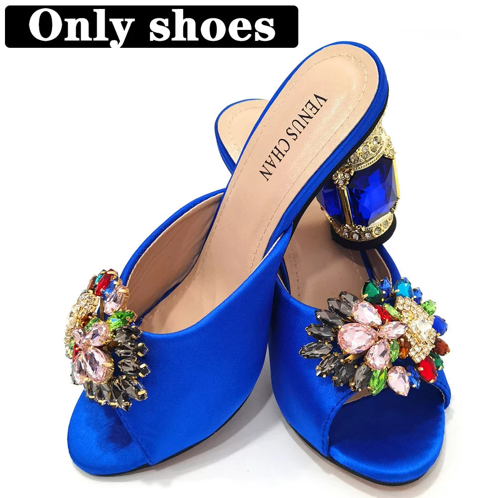 Bolsas e Sapatos de Casamento com Salto Alto Feminino de Festa com Strass Luxuosos na Cor Amarela Elegantes para a Noite