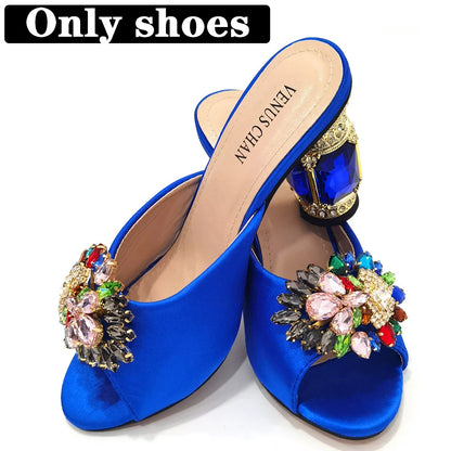 Bolsas e Sapatos de Casamento com Salto Alto Feminino de Festa com Strass Luxuosos na Cor Amarela Elegantes para a Noite