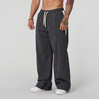 2025 Autumn New Track Pants Men's Loose Casual Pants Wide Leg Trendy Sports Splicing Breathable Pants American Sports Pants