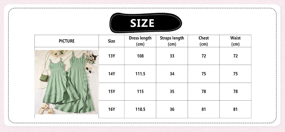 Summer Girl's Dress 8-12 Years Old Cute Bow-Embellished Slip Panel Uneven Hem Sweet Elegant Ladylike Fashion for Kids