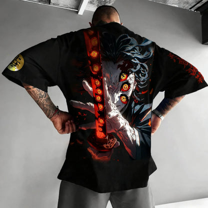 Demon Slayer Halloween Joint T-shirt 2025 Men's Summer New Kokushibo Anime Print American Trend Casual Loose Short Sleeved Top