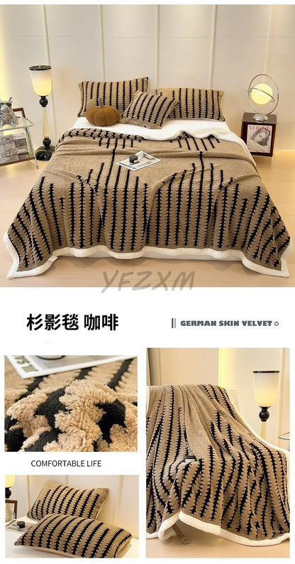 Super Thick and Warm Flannel Blanket Super Soft Fluffy Queen Size Bed Blanket Cozy Skin-friendly Multifunctional Nap Blanket