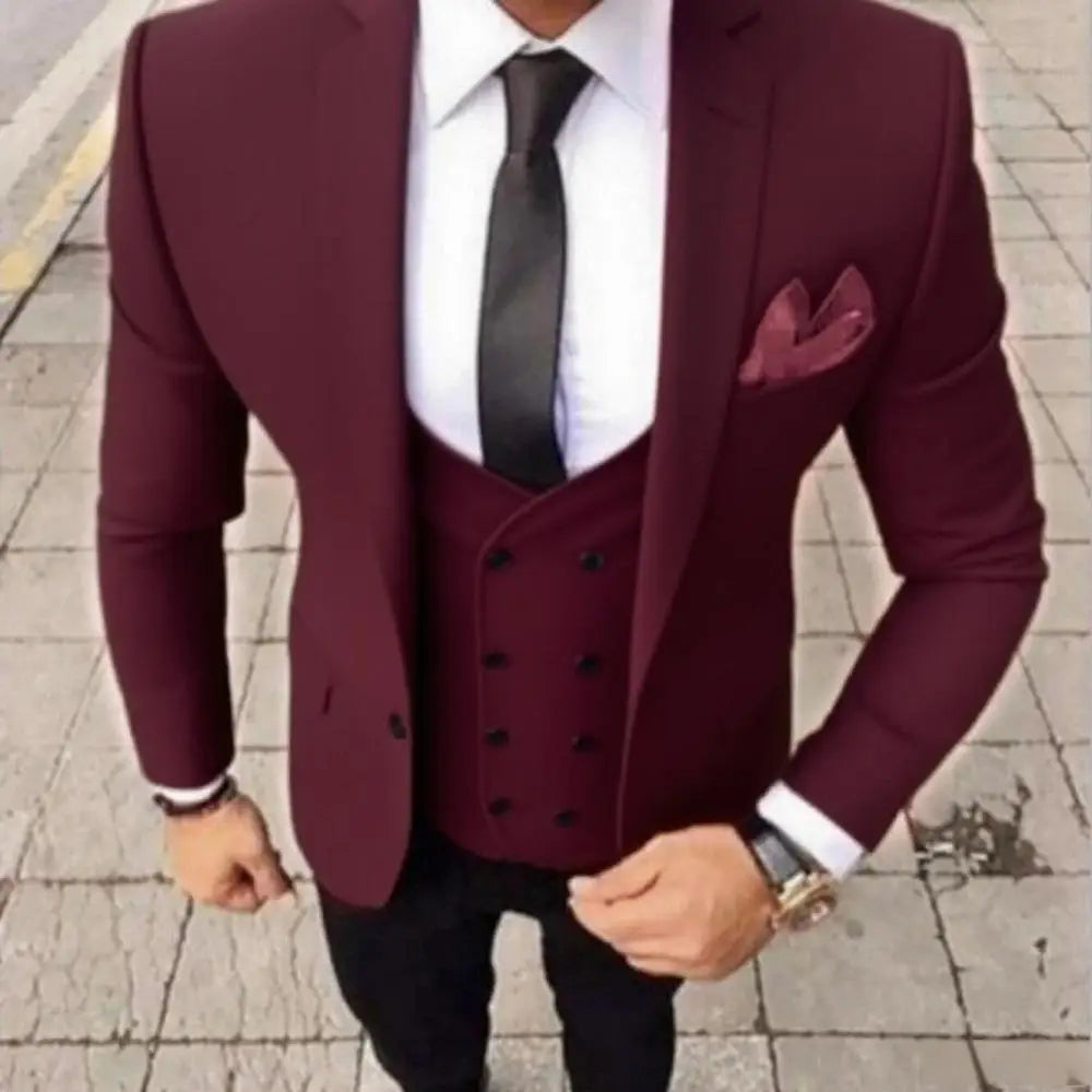 Men's Fashion Brown Slim Fit 3-Piece Suit Set with Blazer Vest Pants - Casual Wedding Prom Business Groom Tuxedo Clothing