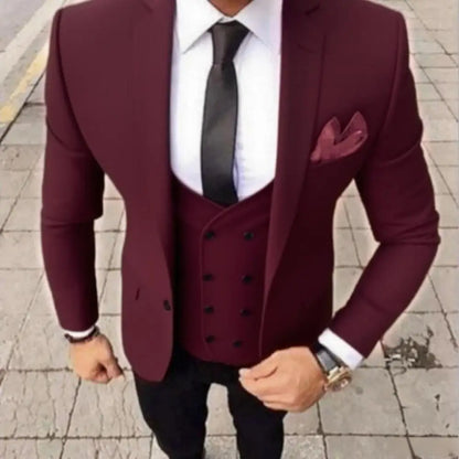 Men's Fashion Brown Slim Fit 3-Piece Suit Set with Blazer Vest Pants - Casual Wedding Prom Business Groom Tuxedo Clothing