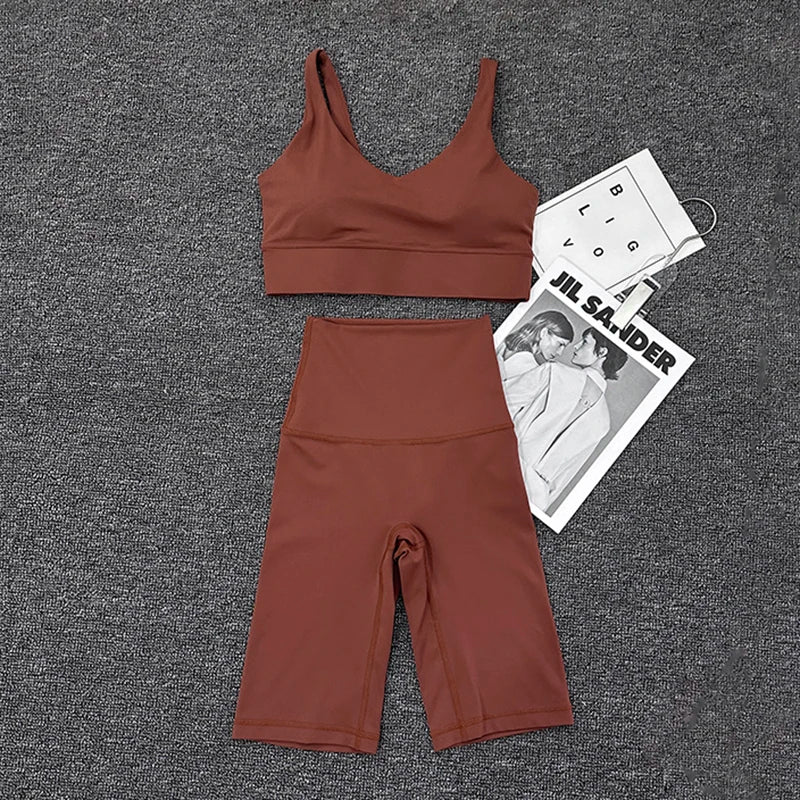 Nylon Short Sets Womens Clothing Sports Bra Cycling Shorts Workout Set Women's Tracksuit Gym Yoga Sexy Outfit Women 2023
