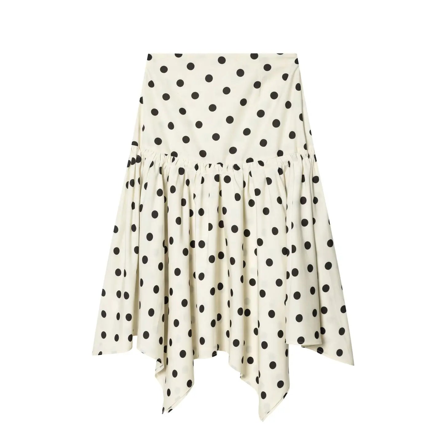Elegant Summer Women Polka Dot Midi Skirt 2026 High Waist Irregular Hem Flowy Ruffle Skirt Beach Vacation Office Party Casual